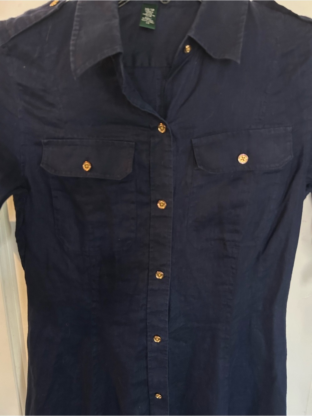 Lauren Ralph Lauren 100% Linen Navy Blue Button Down Shirt Dress Size XS - Picture 2 of 9